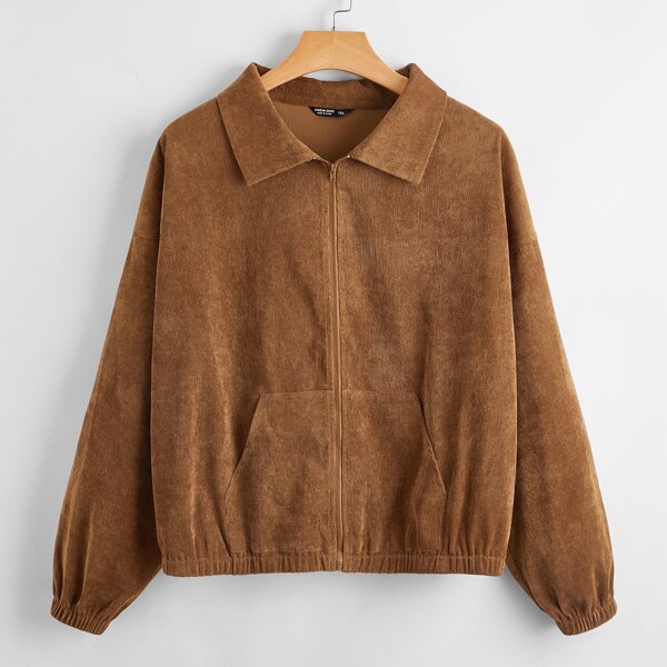 

Plus Zip Up Suede Jacket, Brown