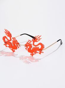Rimless Dragon Frame Fashion Glasses - Red - View 2