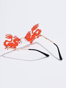 Rimless Dragon Frame Fashion Glasses - Red - View 3