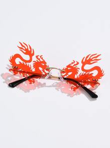 Rimless Dragon Frame Fashion Glasses - Red - View 4