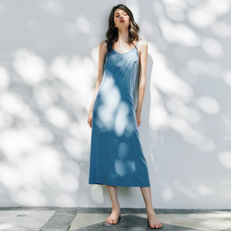 

Spaghetti Strap Solid Night Dress, Blue