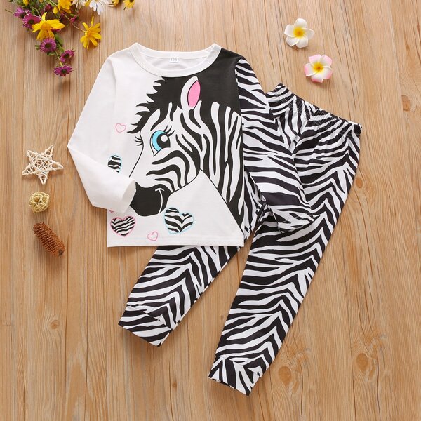 

Toddler Girls Zebra Print Tee & Sweatpants, Black and white