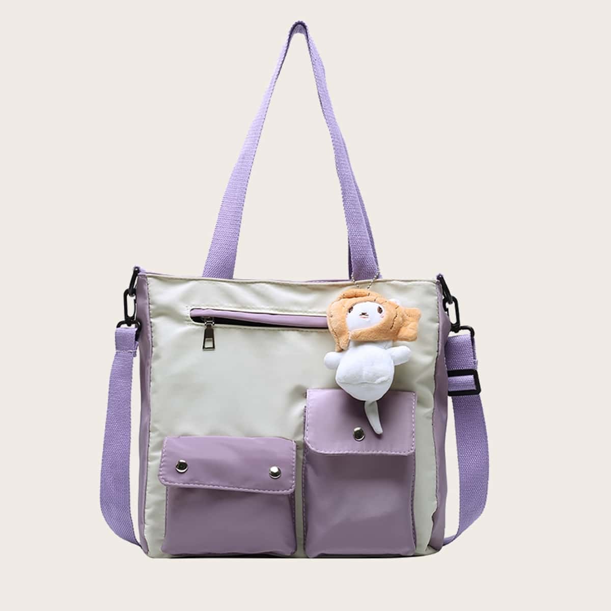 

Colorblock Pocket Tote Bag, Multicolor