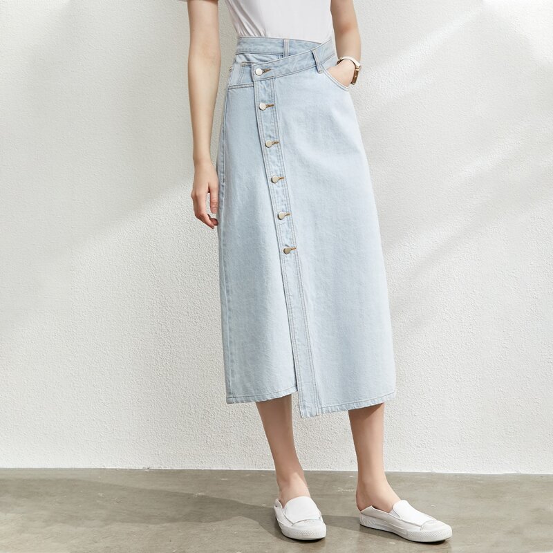 

Light Wash High Waist Asymmetrical Skirt
