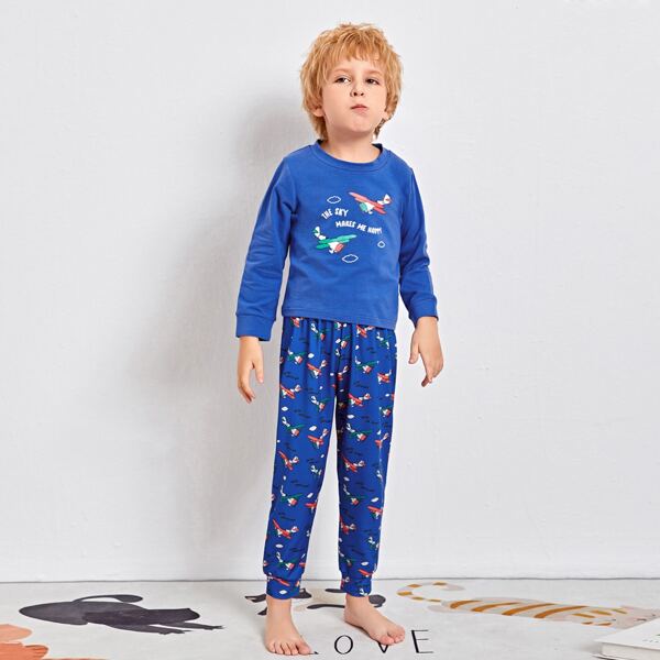 

Toddler Boys Cartoon And Slogan Graphic Pajama Set, Royal blue