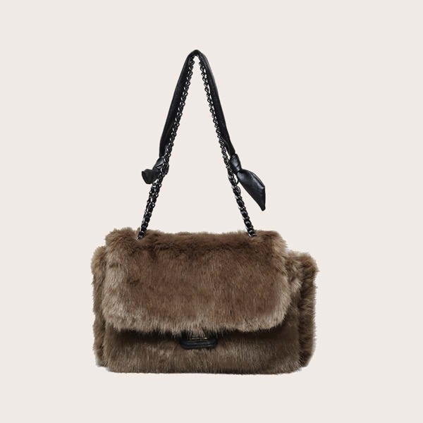 

Faux Fur Flap Shoulder Bag, Brown