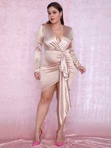 LOVE&LEMONADE Đầm Plus Size Vắt màu trơn Hấp dẫn - Màu Hồng baby - Xem 3