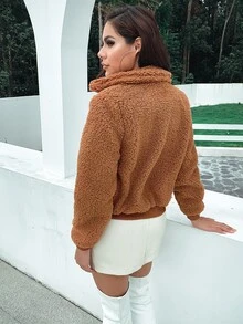 Eilly Bazar Zip Up Teddy Jacket - Brown - View 2