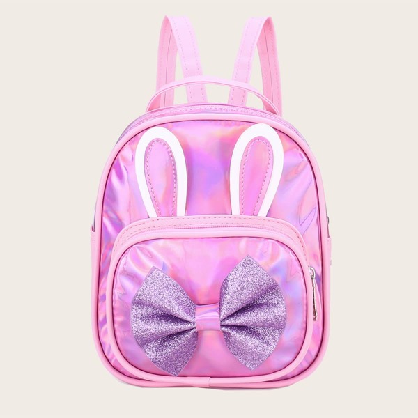 

Girls Glitter Bow Decor Holographic Backpack, Pink