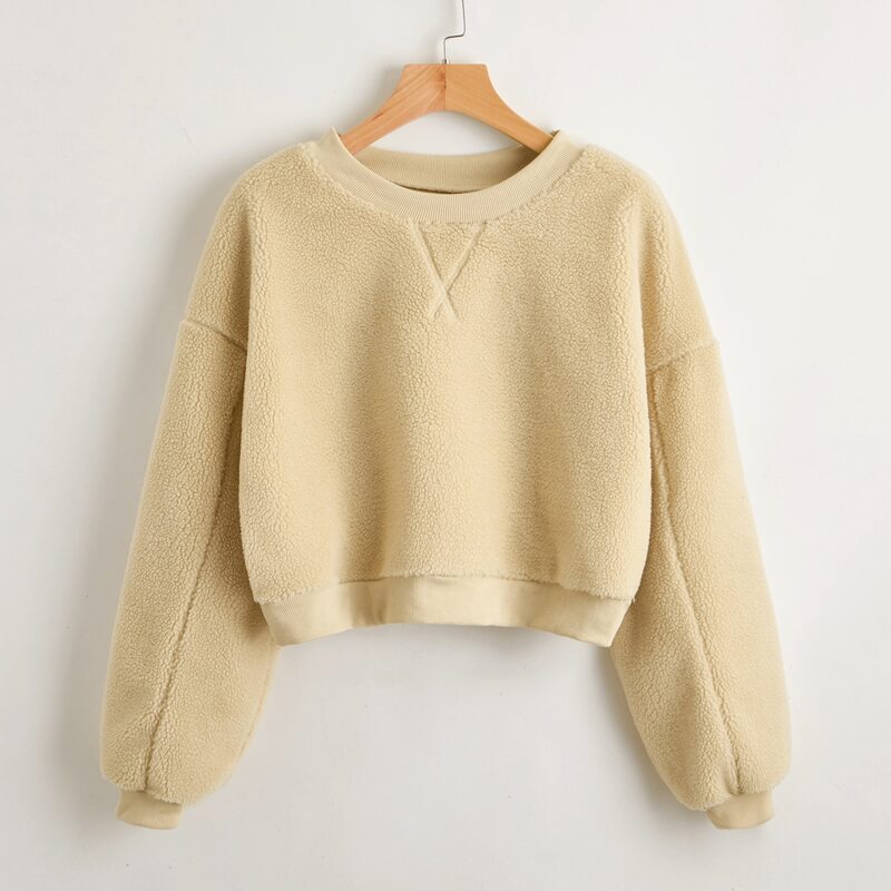 

Drop Shoulder Teddy Crop Sweatshirt, Khaki