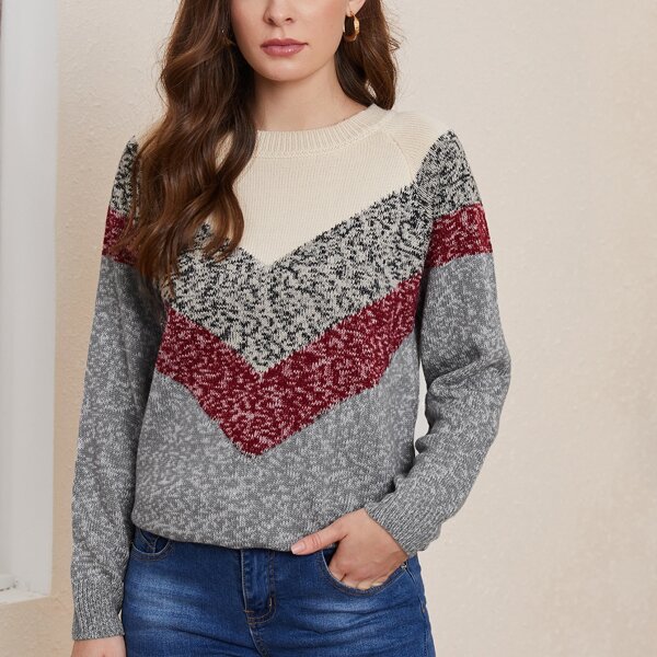 

Raglan Sleeve Color Block Sweater, Multicolor