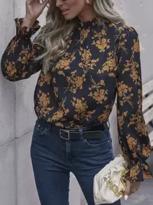 SHEIN LUNE 滿版印花荷葉邊袖襯衫 - 彩色 - 查看 1