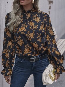 SHEIN LUNE 滿版印花荷葉邊袖襯衫 - 彩色 - 查看 4