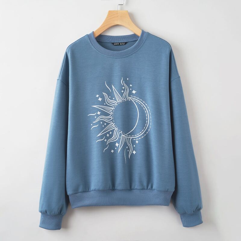 

Drop Shoulder Graphic Print Sweatshirt, Dusty blue
