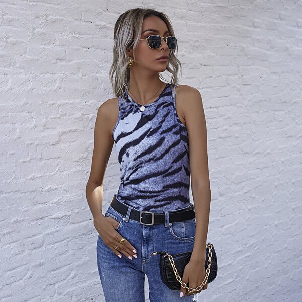 

Tiger Striped Print Tank Top, Multicolor