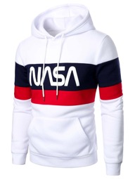 Manfinity Homme Men Colorblock Letter Graphic Long Sleeve Casual Color Block Pocket Hoodie, For Fall