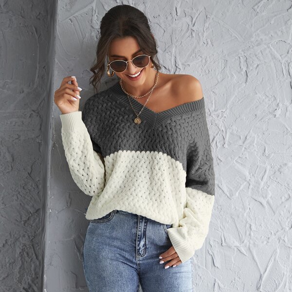 

Drop Shoulder Color Block Sweater, Multicolor