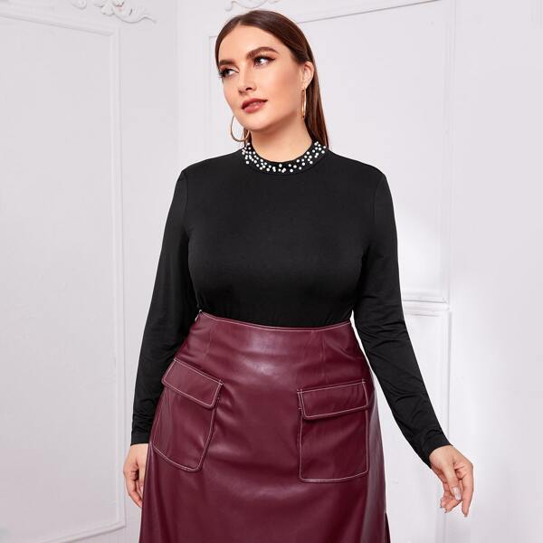 

Plus Pearl Beaded Tee, Black