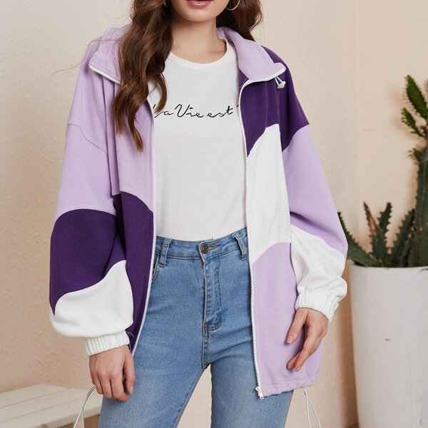 

Colorblock Drawstring Hem Coat, Multicolor