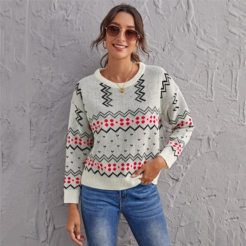

Drop Shoulder Chevron Pattern Sweater, Multicolor