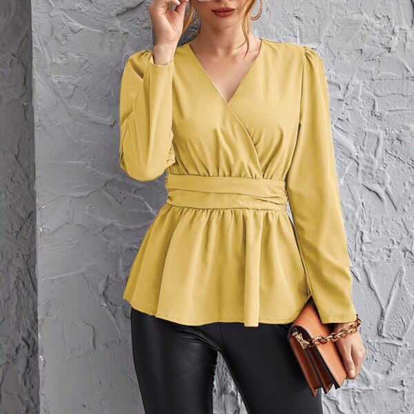 

Surplice Neck Peplum Top, Yellow