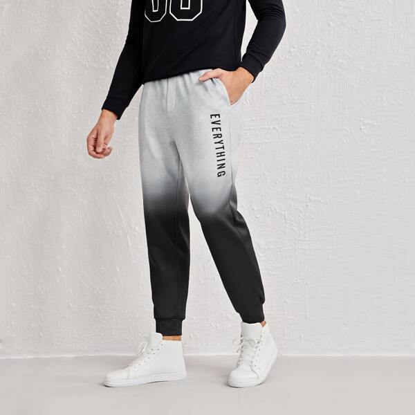 

Men Letter Graphic Ombre Sweatpants, Grey