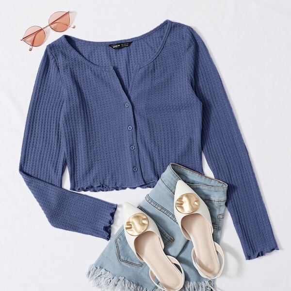 

Plus Lettuce Edge Waffle Knit Tee, Dusty blue