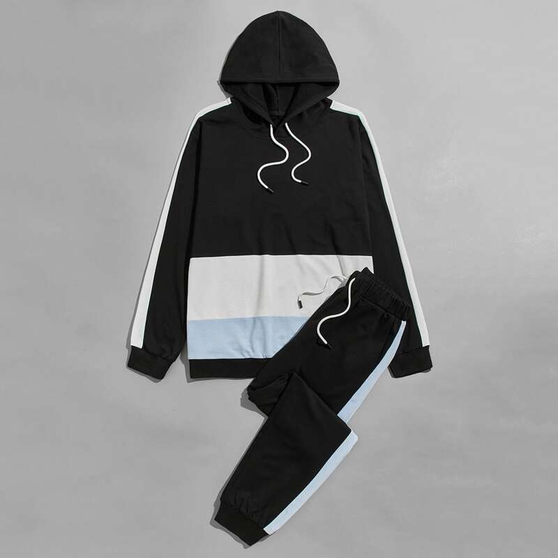

Guys Colorblock Drawstring Hoodie & Sweatpants, Black