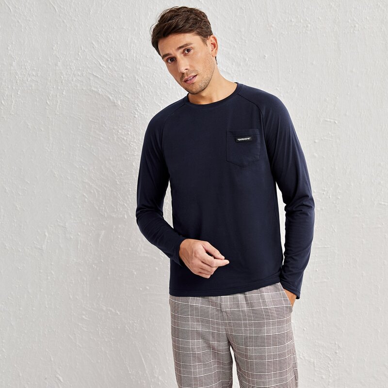 

Men Patched Detail Pocket Front Top, Navy blue