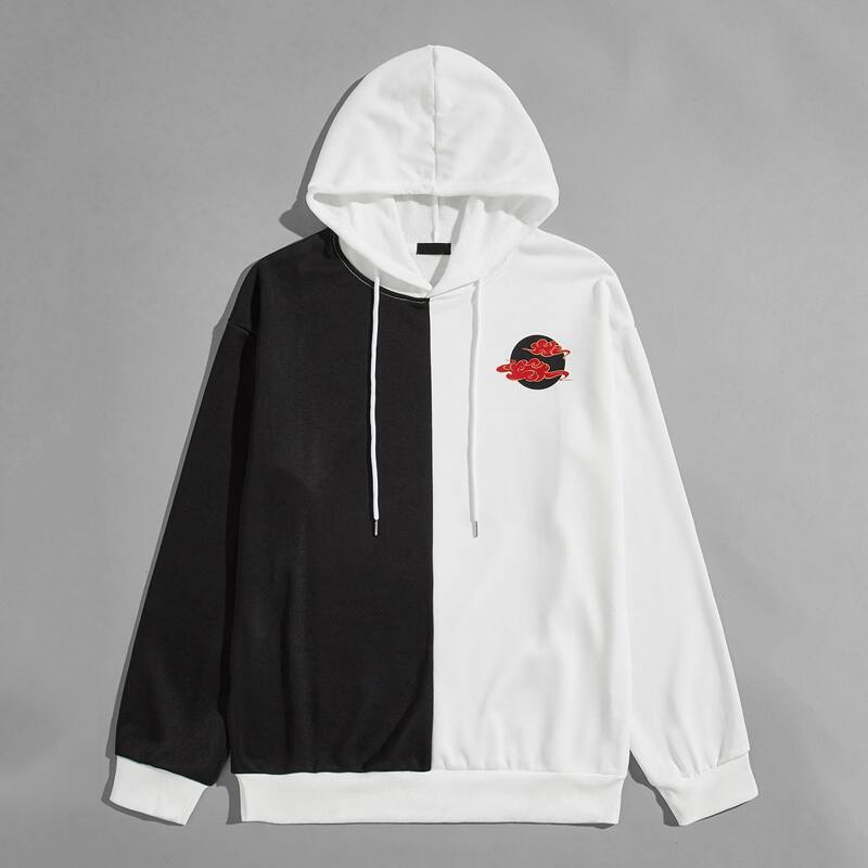 

Guys Two Tone Drawstring Hoodie, Black and white