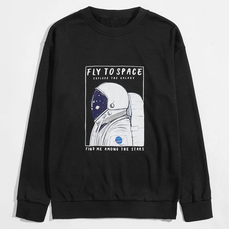 

Guys Astronaut & Letter Graphic Sweatshirt, Black
