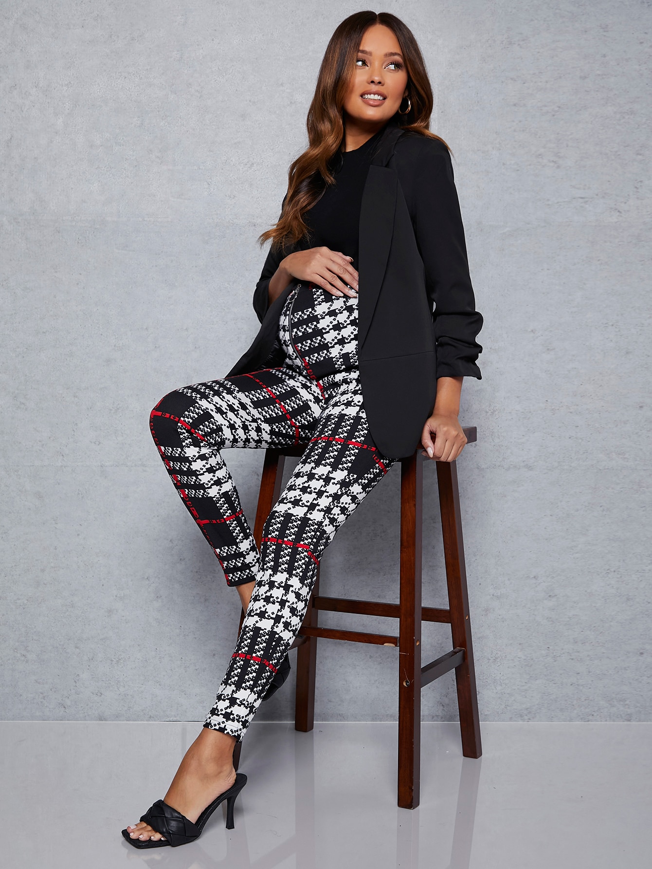 Maternity O-ring Zip Up Plaid Leggings thumbnail
