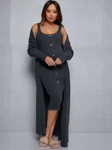 SHEIN 孕婦裝背心連衣裙帶外套 - 深灰色 - 查看 1