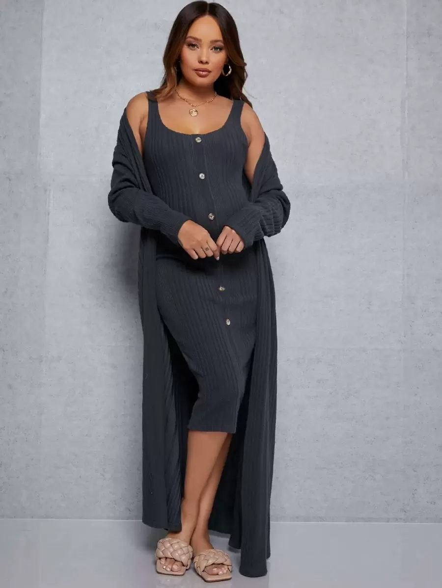 SHEIN 孕婦裝背心連衣裙帶外套 - 深灰色 - 查看 1