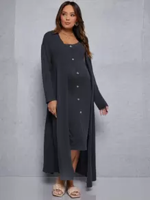 SHEIN 孕婦裝背心連衣裙帶外套 - 深灰色 - 查看 4