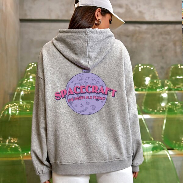 

Slogan Graphic Drop Shoulder Drawstring Oversized Hoodie, Grey