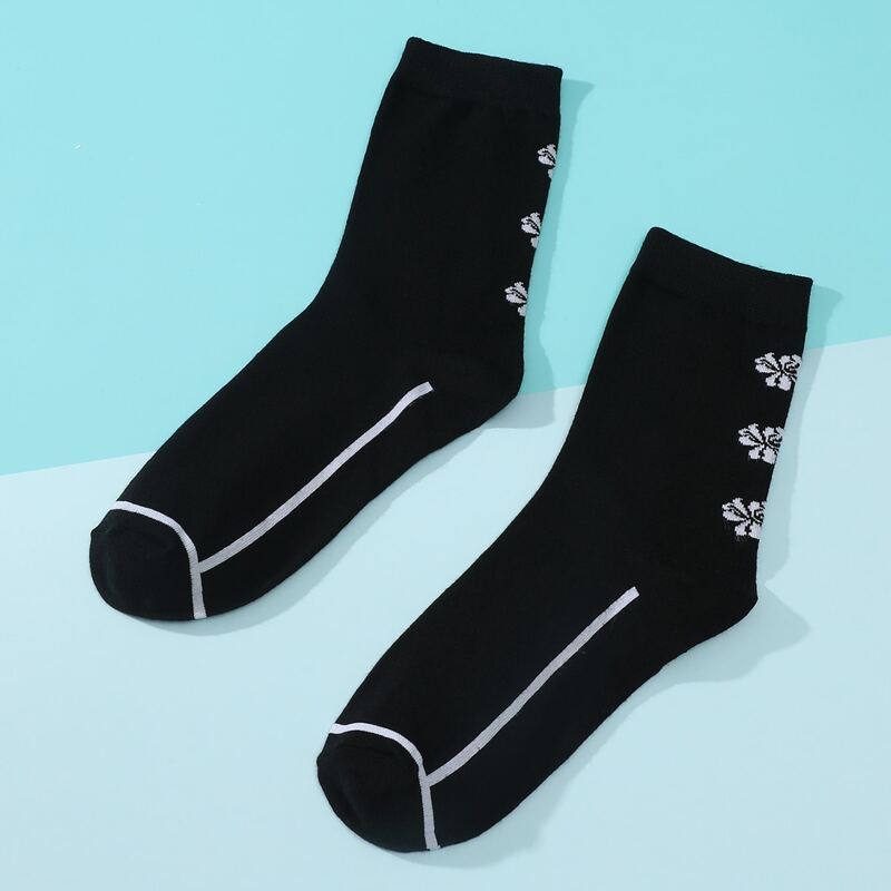 

Floral Crew Socks, Black