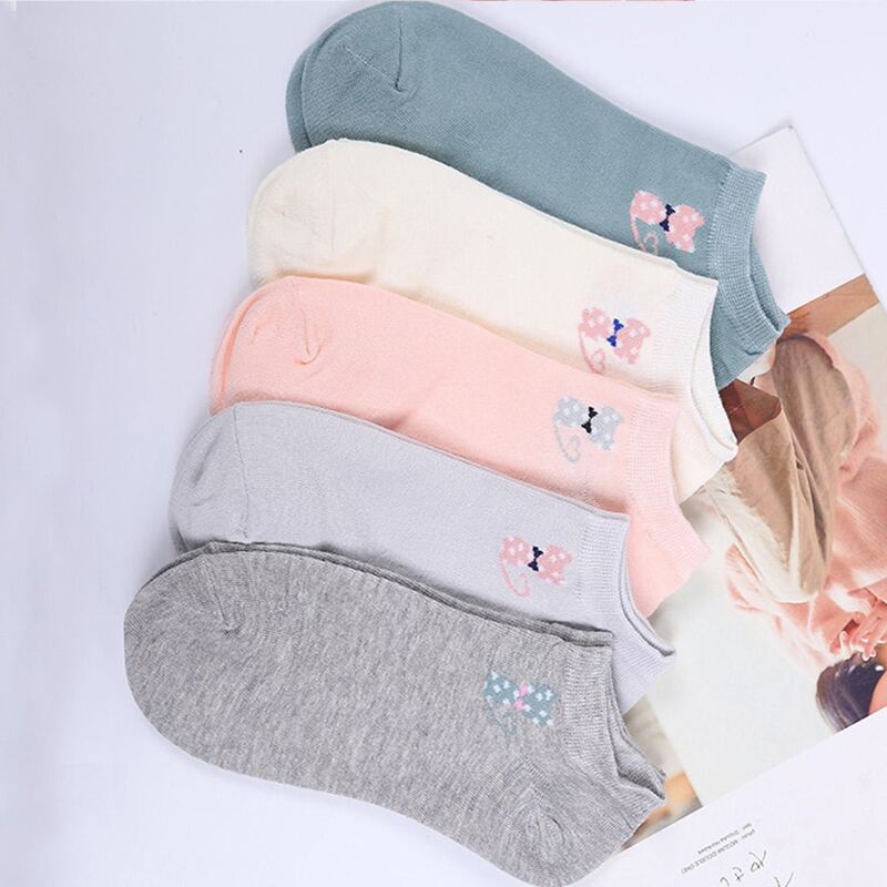 

5pairs Cartoon Cat Ankle Socks, Multicolor