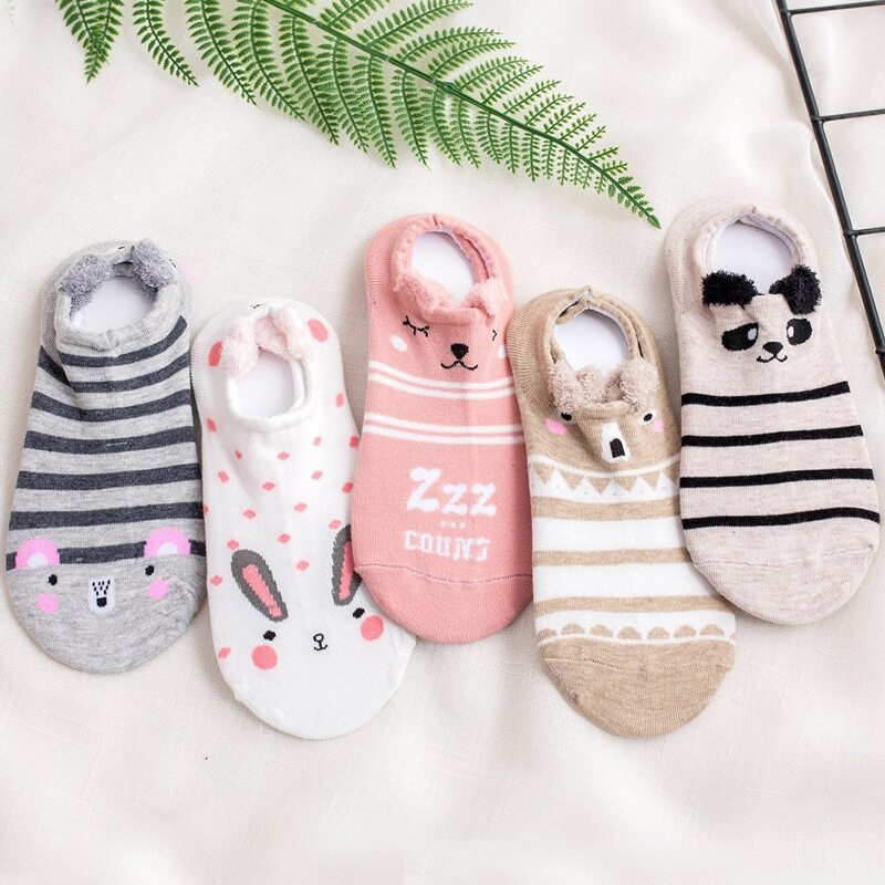 

5pairs Cartoon Striped Invisible Socks, Multicolor
