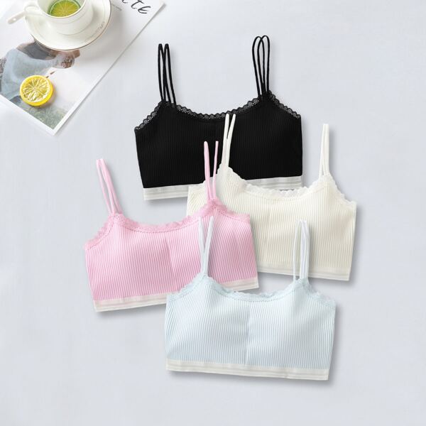 

Girls 4pack Contrast Lace Bralette, Multicolor