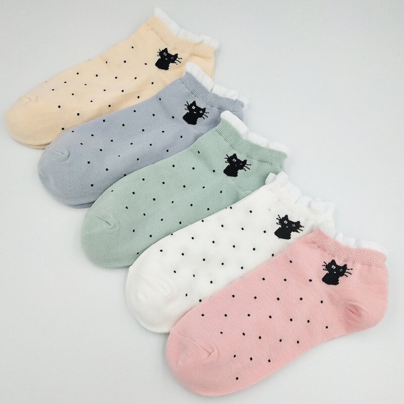 

5pairs Cartoon Cat Ankle Socks, Multicolor