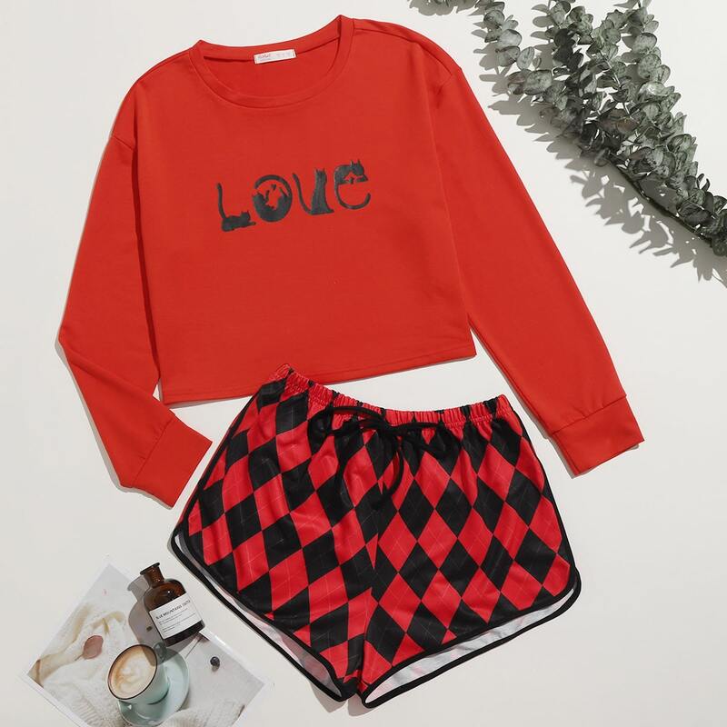 

Argyle Print Shorts PJ Set, Multicolor