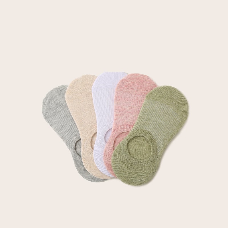 

5pairs Solid Invisible Socks, Multicolor