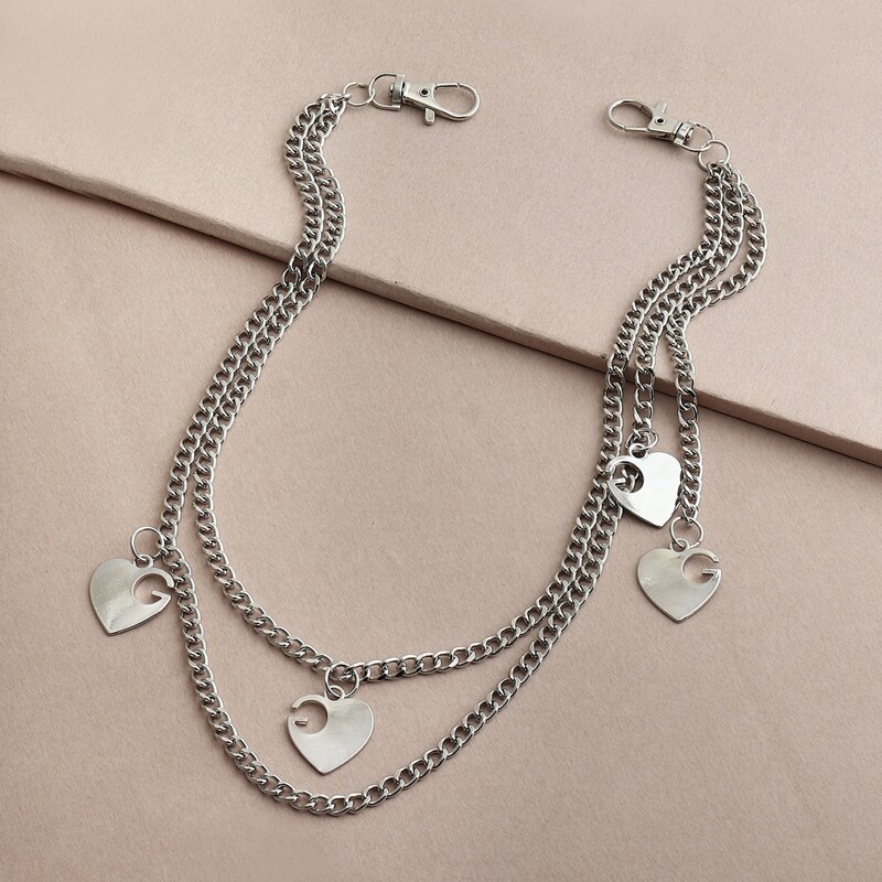 

Heart Charm Layered Wallet Chain, Silver