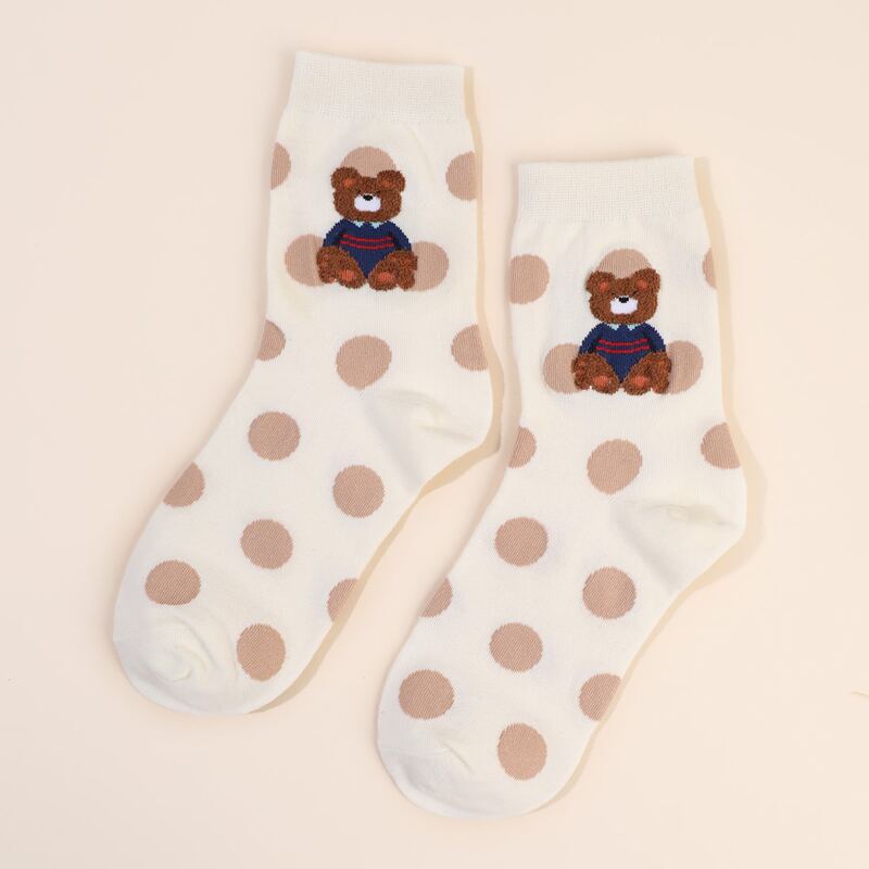 

Cartoon Bear Polka Dot Crew Socks, Multicolor