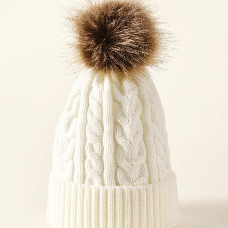 

Cable Knit Pom Pom Beanie, White
