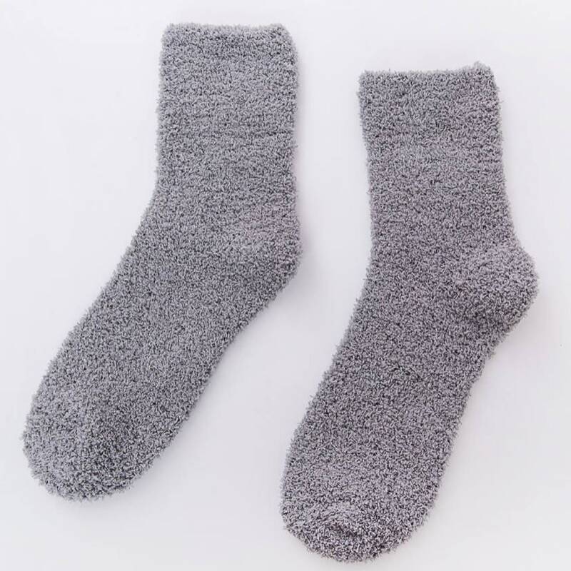 

Solid Fuzzy Crew Socks, Grey