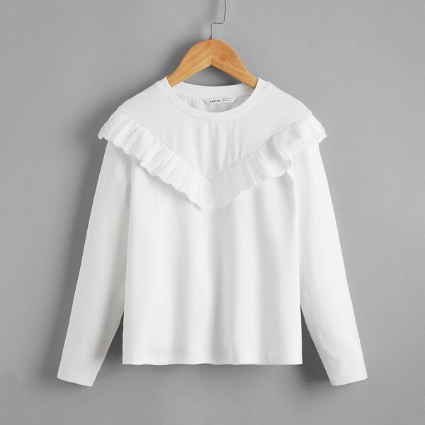 

Girls Ruffle Trim Solid Top, White