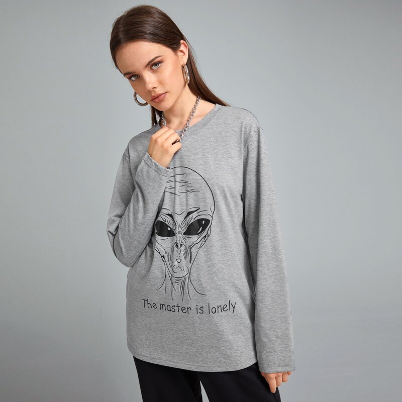 

Alien & Slogan Graphic Tee, Grey