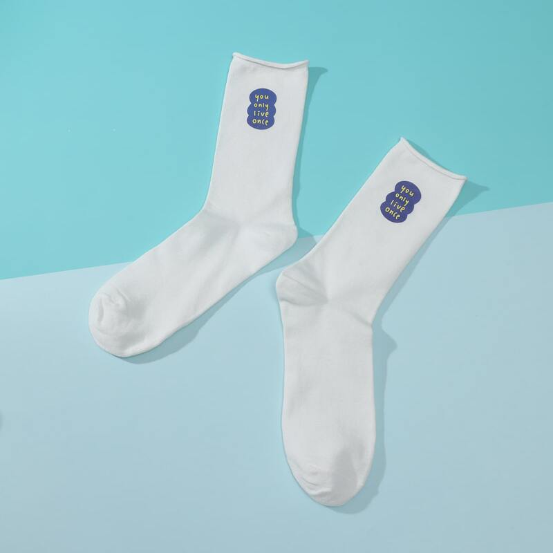 

Slogan Graphic Crew Socks, White
